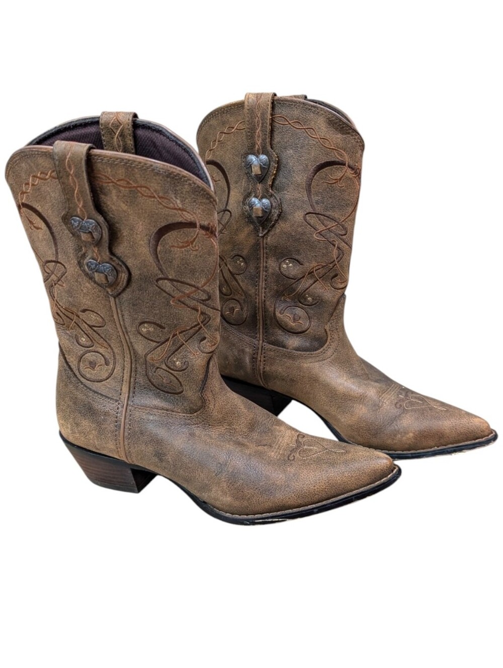Durango Women's 11" Heart Concho Western Boots Brown Leather Size 11M